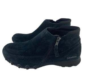 Skechers Relaxed Fit Bikers Zippiest Black Suede Ankle Boots